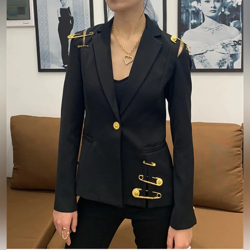Black Blazer with Gold Accents - Picture 4 of 10